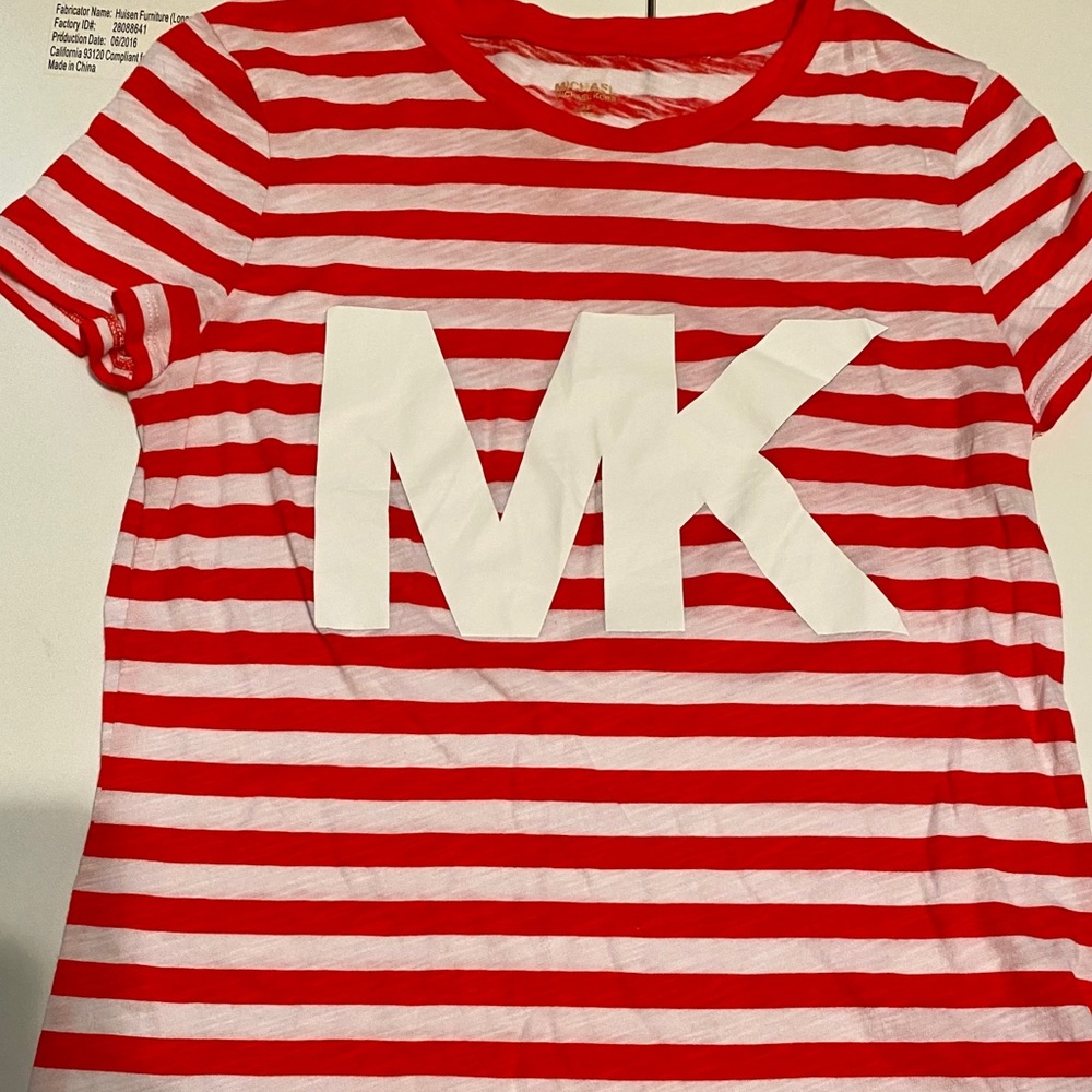 Michael Kors Red and White Striped Tee Shirt NWOT